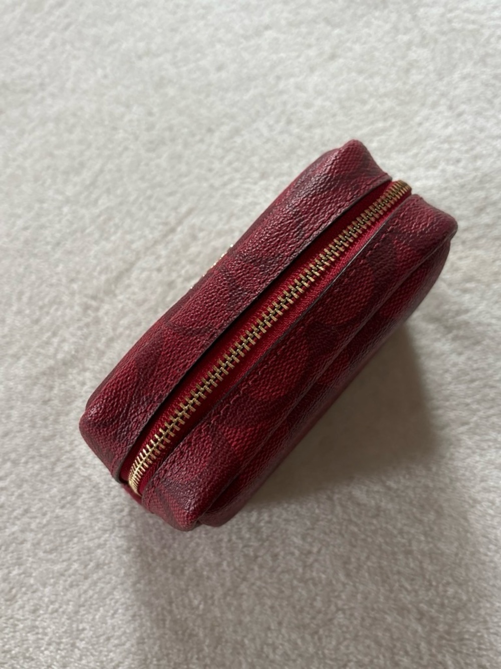 Coach Red Signature Pattern Zippered Mini Makeup Cosmetic Pouch - READ - Picture 4 of 5